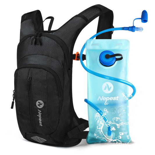 Nepest Hydration Pack Backpack for Women & Men, Lightweight Water Backpack with 2L Water Bladder for Hiking Cycling Running Biking, Black