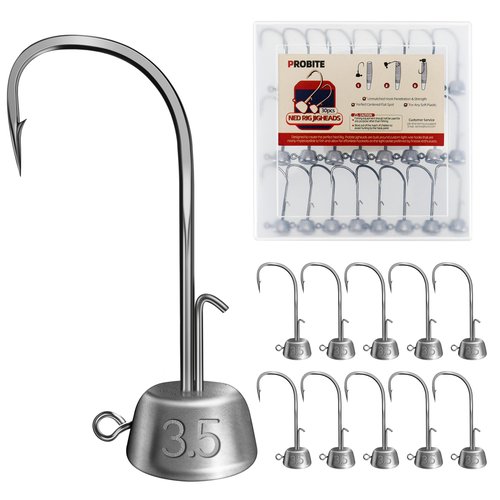 PROBITE Ned Rig Jig Heads Kit – 30pcs Mushroom Jighead Hooks for Bass & Crappie Fishing Lures, Perfect for Soft Plastic Baits in Freshwater & Saltwater, 1/8oz