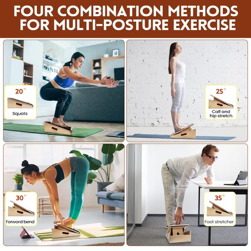 SCWHTHR Slant Board for Calf Stretching 2-in-1 Professional Wooden Slant Board & Balance Board Adjustable Incline Stretch Wedge Physical Therapy Slant Boards for Knees Ankle Heel Feet Leg