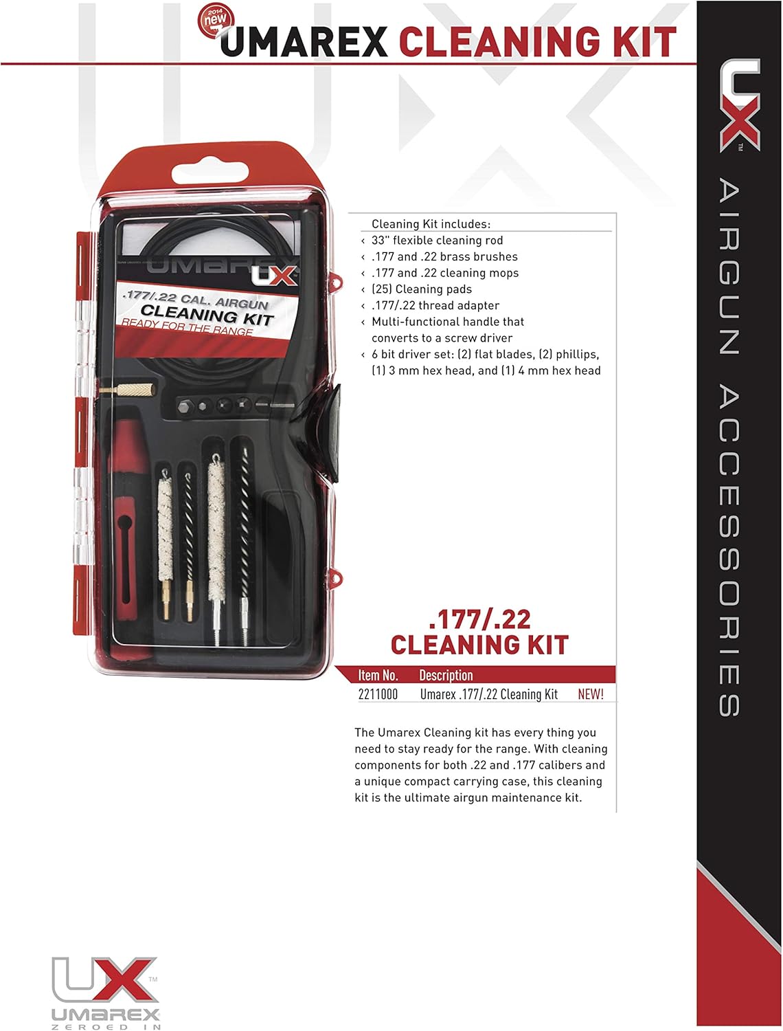 Umarex .177 and .22 Caliber Air Gun Cleaning Kit - Includes Cleaning Rod, Brushes, Mops, Jags, Pads, Driver Set and Thread Adapter