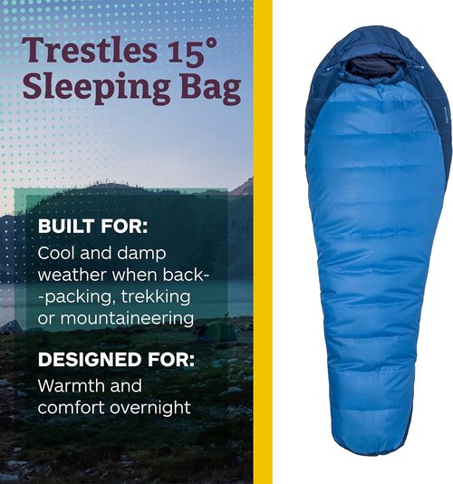 Marmot Men's Trestles 15° Sleeping Bag | Insulated, Water-Resistant, Left-Zip, Cobalt Blue/Blue Night, Long