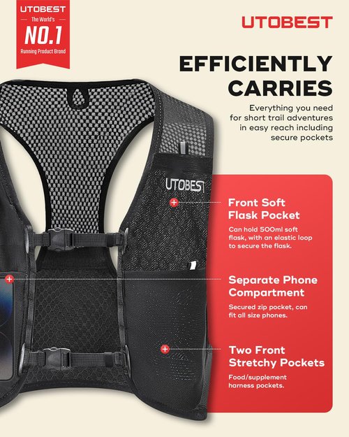 UTOBEST Running Vest for Women Men, Ultra-Light Minimalist Hydration Breathable Reflective Running Gear for Trail Hiking Jogging XL Vest Only