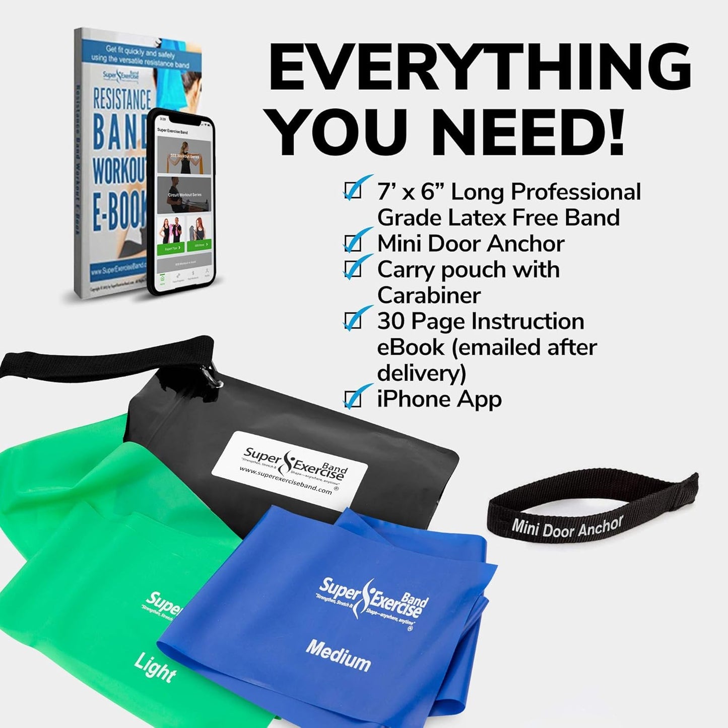 7Ft Long Resistance Bands for Stretching - Resistance Bands Set with Door Anchor - Exercise Bands Including Carry Pouch, E-Book & App - Latex-Free Workout Bands