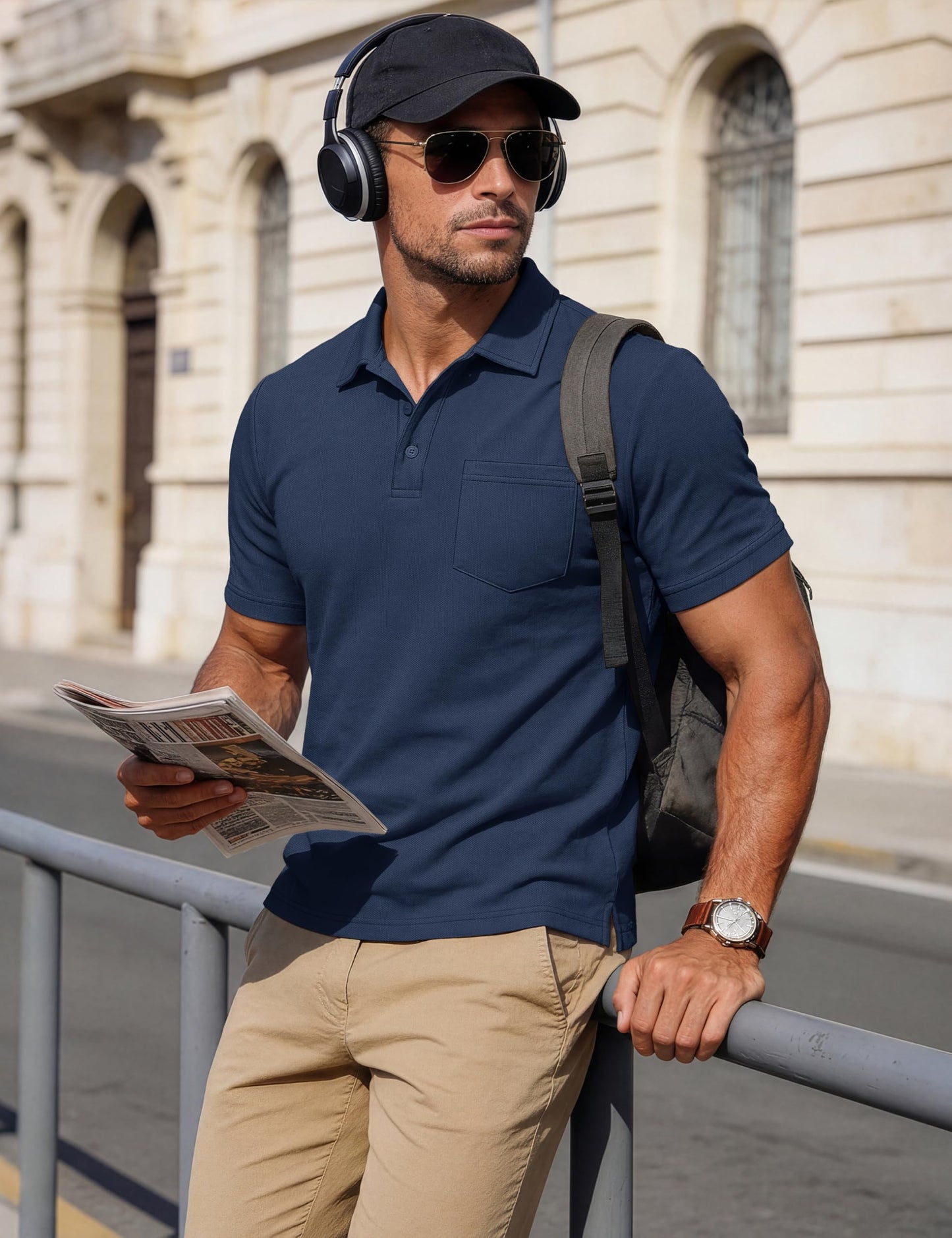 MAGCOMSEN Men's Polo Shirts Cotton Pique Short Sleeve Golf Shirts Polo Summer Work Shirts Casual T Shirts Cooling Shirts