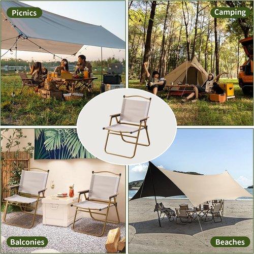 BOOSDEN Camp Chair, Portable Outdoor Wide Folding Camping Chairs, Ultralight Beach Chair with Wooden Handle for Picnic Lawn Leisure Park Travel Hiking Fishing,2Pack