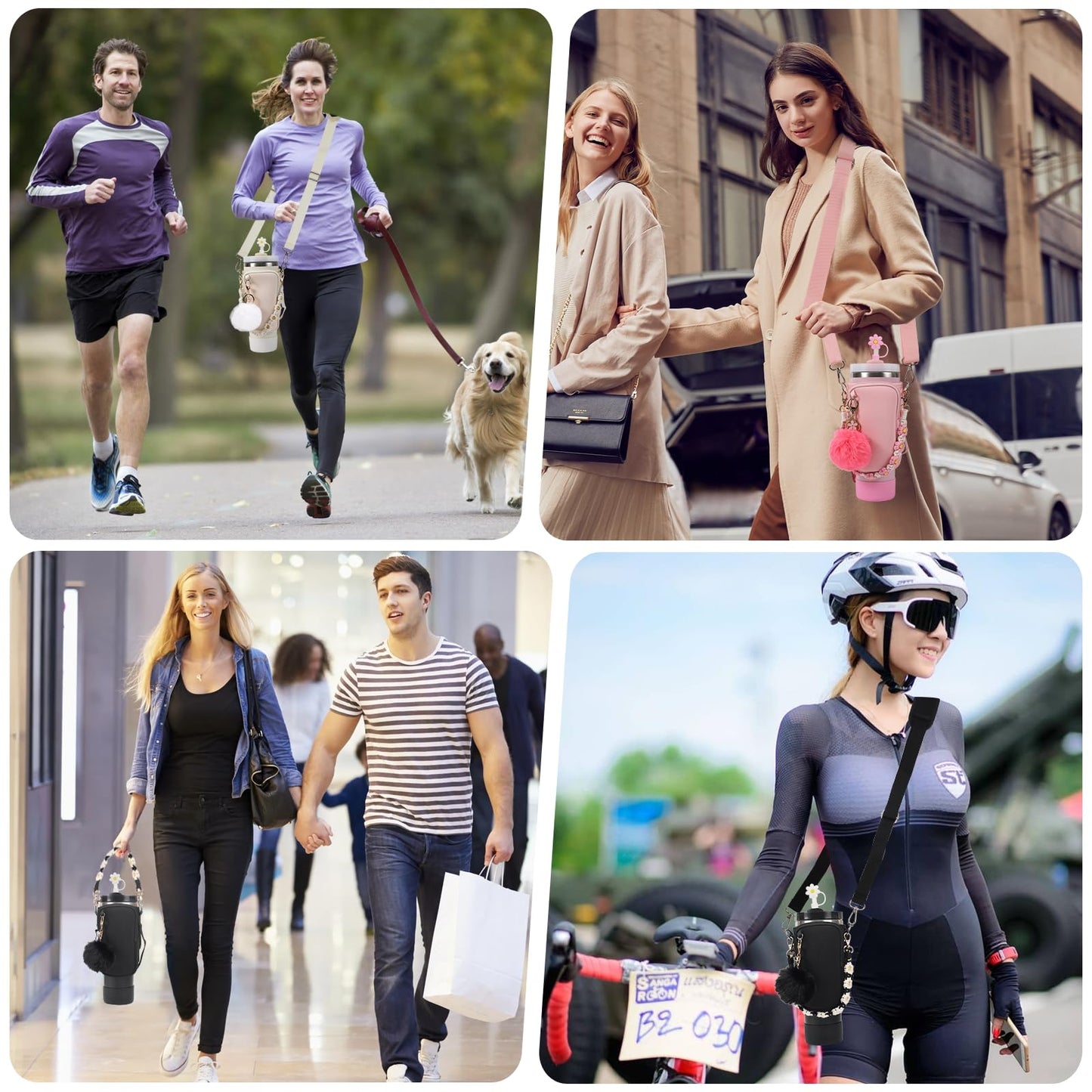 3tyto Stanley Cup Accessories Set Including Water Bottle Carrier Bag,Water Bottle Holder with Strap,Straw Cover, Charms,Silicone Boot for Stanley 40oz 30oz Tumbler (Black)