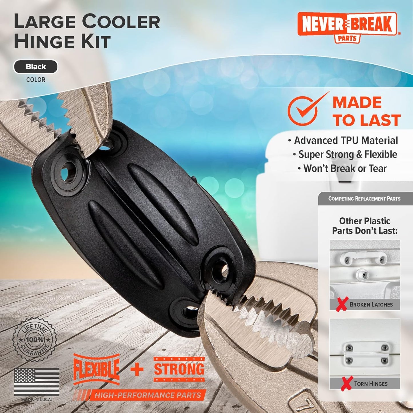 NeverBreak Parts - 3 Pack Igloo Cooler Replacement Hinges, High Strength Igloo Cooler Replacement Parts, Flexible Igloo Cooler Parts