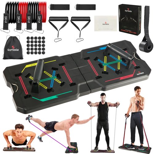GYMODA Portable Home Gym & Workout Equipment|Foldable Push Up Board for Men, Women & Teenagers|Sturdy Strength Training Equipment|Resistance bands for working out|Exercise & Pilates, Calisthenics