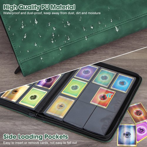 Old Canal Trading Card Binder, 9 Pocket Card Album Folder Hold Up to 540 Cards, Premium and Durable Zipper Binder, Cards Holder Album for MTG, TCG, Baseball Cards, Football Cards (Dark Green)