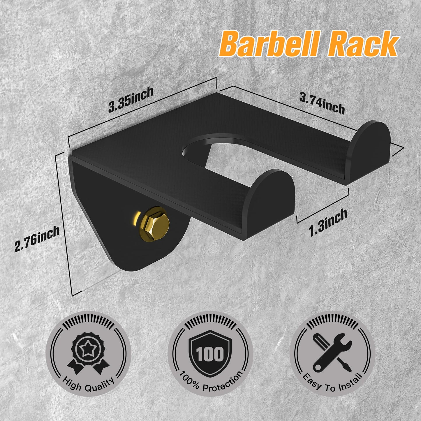 APLUGTEK Olympic Barbell Rack, Home Gym Bar Holder, Black Vertical Wall Mount, Bar Hanger with Rubber Pad, Space Saver Commercial or Garage Gym Accessories, Holds Under 33mm Bar Size (2 Hooks)