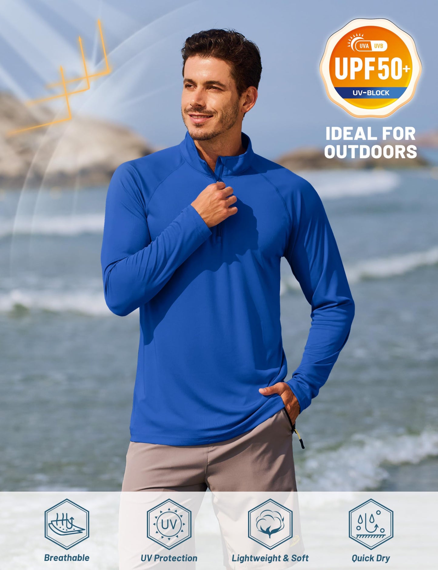 TACVASEN Men's Athletic Hiking Shirts Long Sleeve 1/4 Zip Pullover Tops UV Sun Protection Shirts for Summer Activewear Long Sleeve Dry Fit Men Blue S