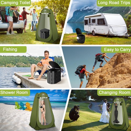 Portable Toilet Kit for Adults, Camping Toilet with Pop-Up Privacy Tent and Poo Gel Toilet Bags, Washable Portable Outdoor Showers Changing Rooms