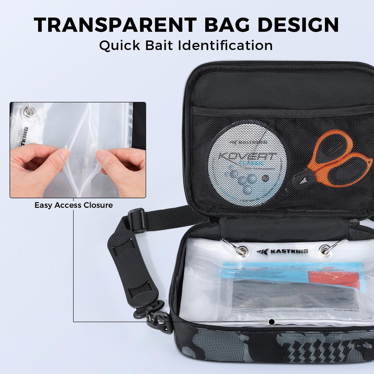 KastKing BaitSpace Detachable Bait Binder Tackle Bag – Large Clear Sleeves, Durable 900D Water-resistant Fabric, Soft Plastic Bait Storage For Hooks, Sinkers & Fishing Accessories