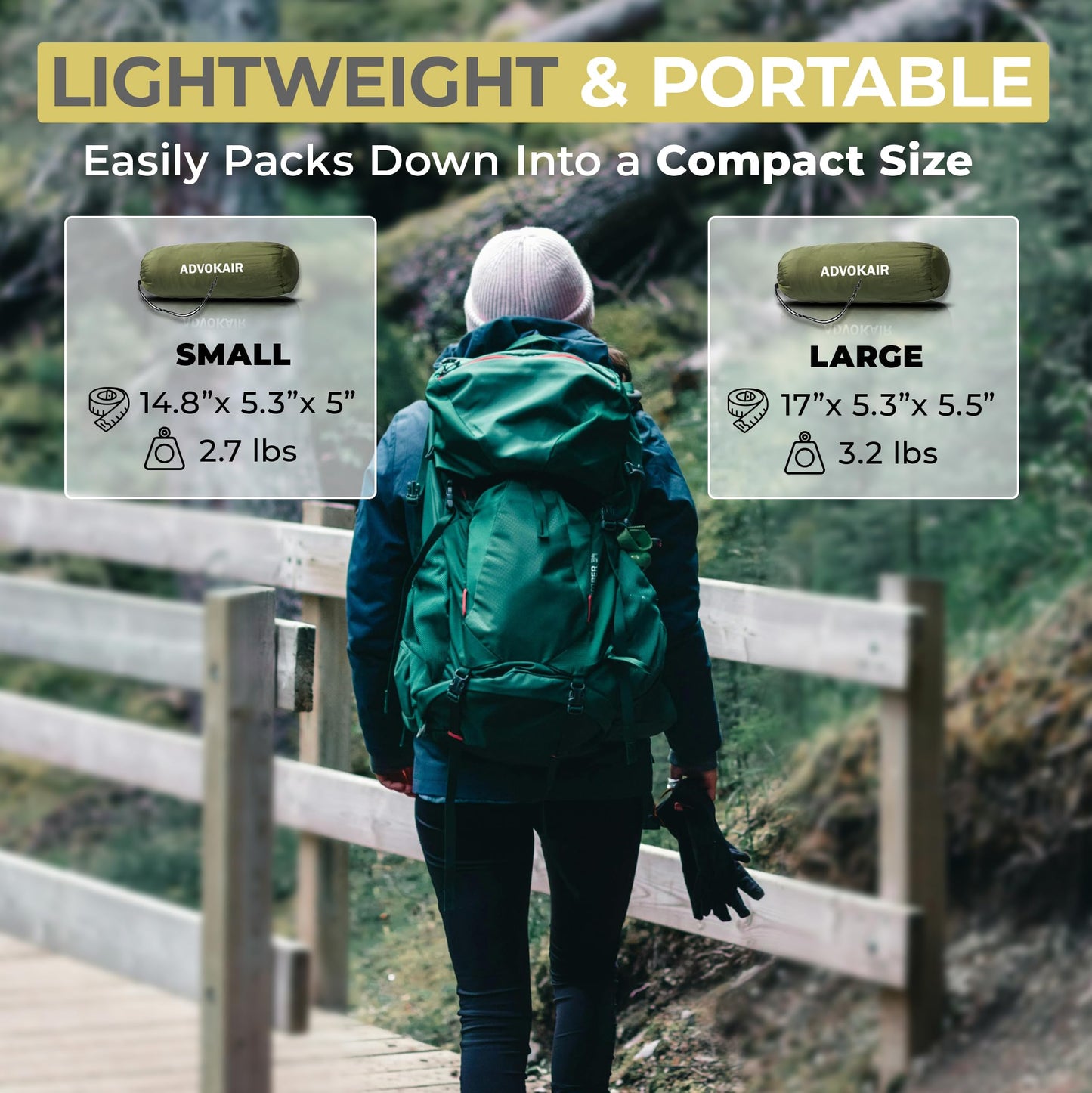 ADVOKAIR Camping Hammock with Mosquito Net Up to 500lbs, Ultralight and Portable Nylon Travel Hanging Hammock with Tree Straps, Perfect for Outside, Backpacking, Hiking and Backyard