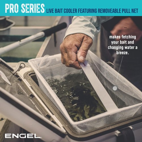 ENGEL 7.5 Quart Live Bait Cooler PRO for Fishing - Portable Minnow and Bait Bucket with Lithium-Ion Rechargeable Aerator - Silver (7.5Qt)