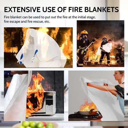 Black pro Fire Blanket, Fire Retardant Blanket,Emergency Fire Blanket for Kitchen, Home, School, Fireplace, Grill, Car, Office and Warehouse. CE Certified. 2 Pack