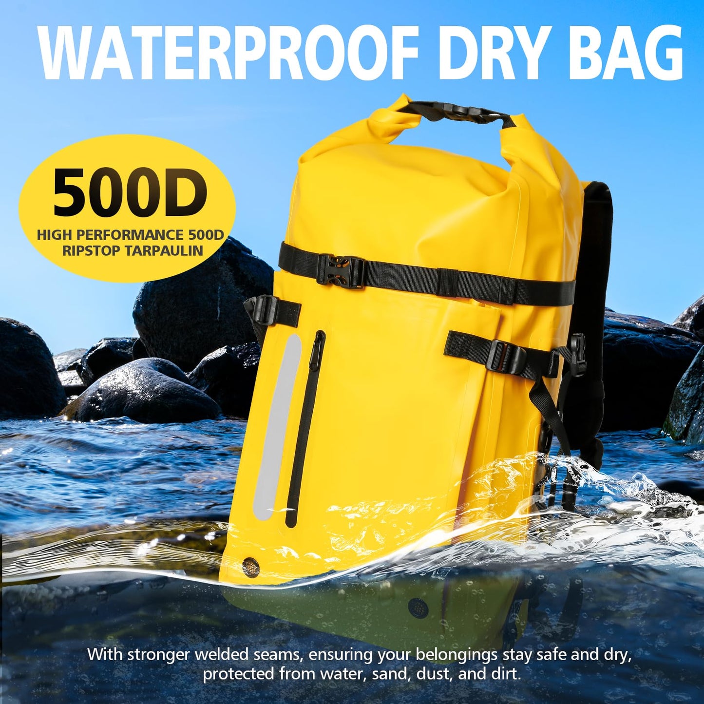 KEEFREE 30L Roll Top Waterproof Floating Backpack, Equipment Pocket, Marine Floating Dry Bags for Kayaking Tracing Beach Fishing Hiking Survival Camping Travel