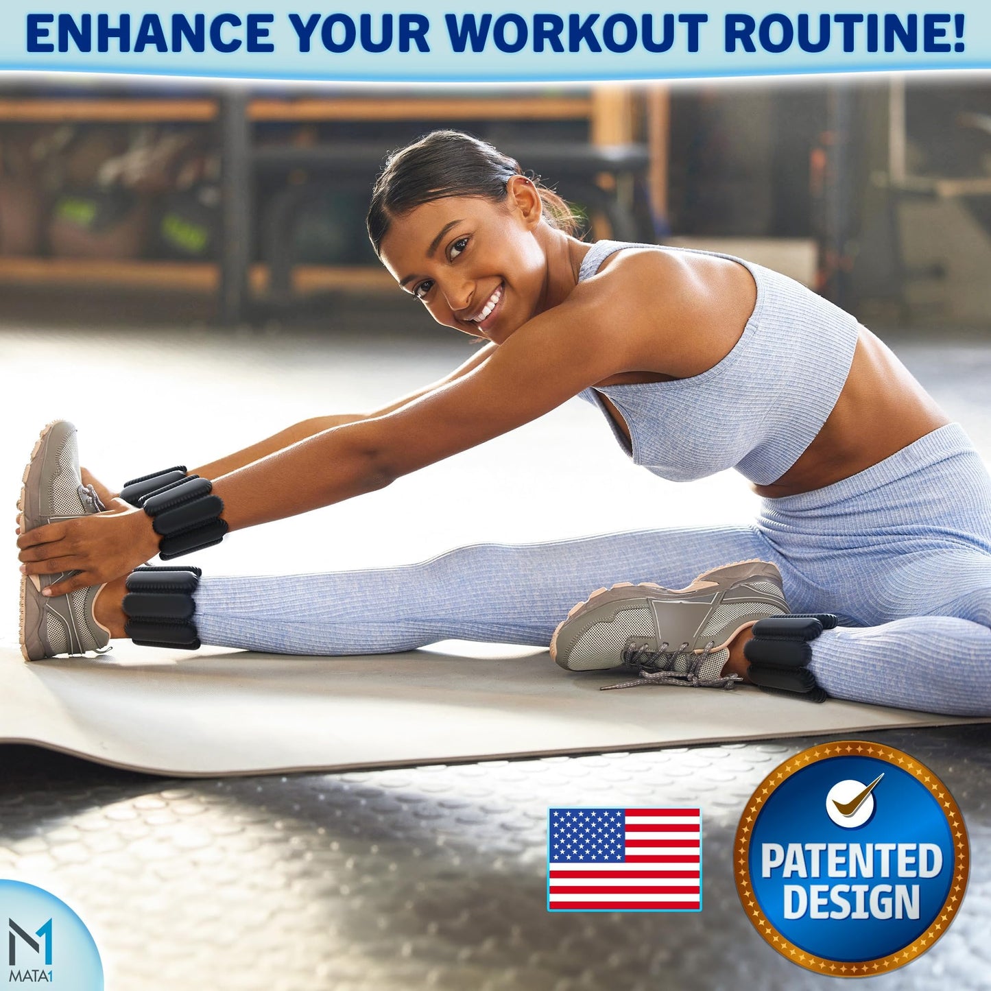 Ankle & Wrist Weights for Men & Women - Set of 2, 1 lb / 0.5 kg each, Black - Adjustable Silicone Workout Bands w/Removable Weights for Fitness & Training - by Mata1-USA