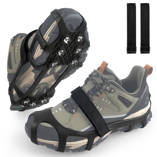 Ice Snow Cleats for Shoes and Boots Snow Traction Crampons Ice Gripper for Walking on Snow and Ice 9-Studs Non Slip Ice Cleats Rubber Overshoe Slip-on Stretch Footwear Winter Hiking Climbing Small