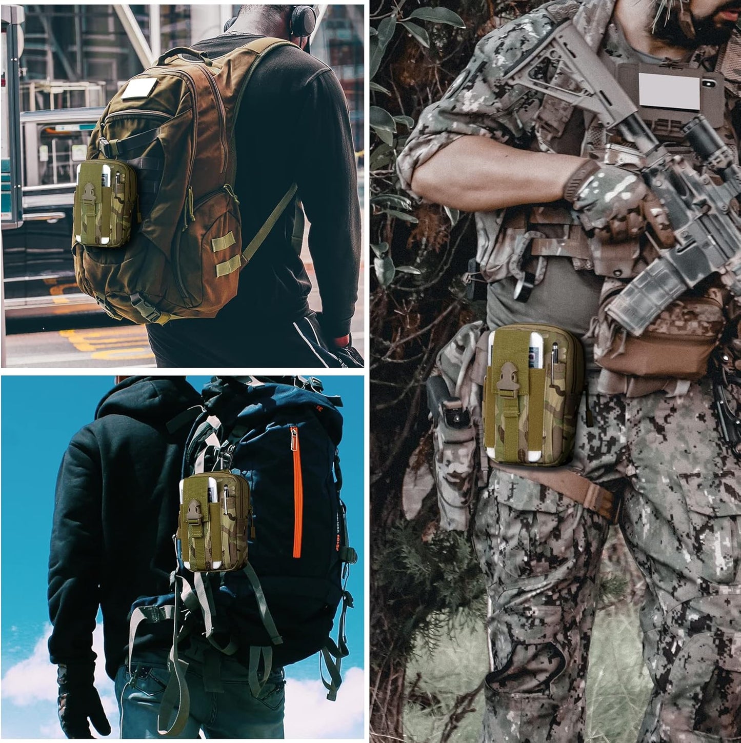 IronSeals Tactical Molle Pouch Compact Utility Waist Bag Phone Holster Holder for 4.7"-6.9" iPhone 15 Pro Max/15 Pro/14 Plus/14 Pro Max/14/13 Pro Max/13 Pro/12 Pro Max/11 Pro Max