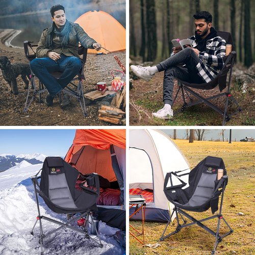 Nice C Heated Hammock Camping Chair, Swing Chair, Folding Rocking Chair, Camping Chair, High Back with Stand, Cup Holder, Side Pocket, Heavy Duty 10000mAh Power Bank Included (Set of 2)