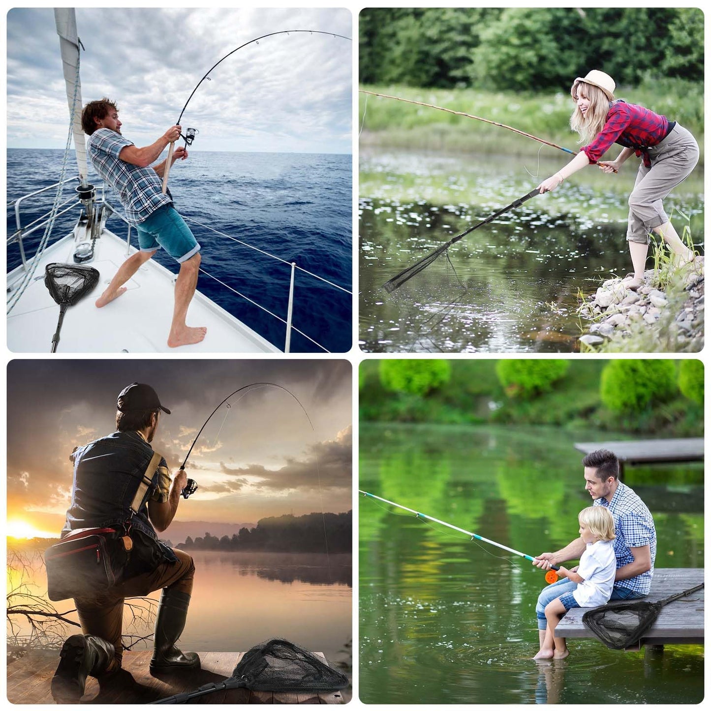 Fishing Net with Handle, Telescoping & Folding Fish Net for Easy Transport & Storage, Durable Freshwater & Saltwater Fishing Gear for Kids & Adults, Compact & Portable Design