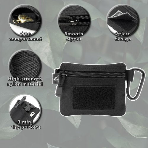 Little Fire Craft Tactical Compact Pouch Molle Attachment Lightweight Waist Pack Utility EDC Pouch 2 Pack (Black)