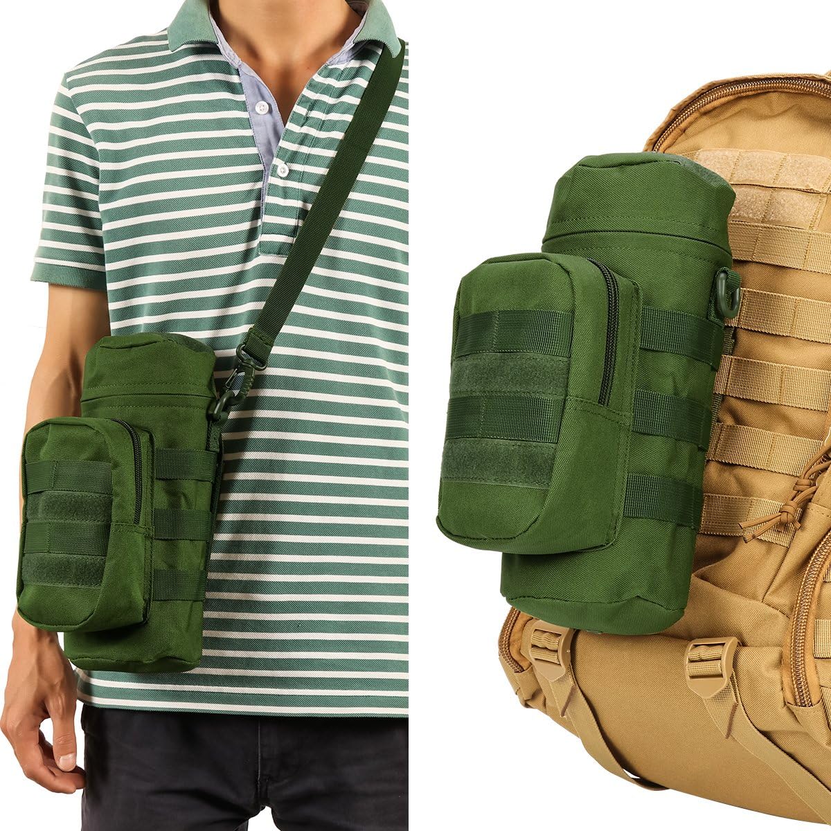 IronSeals Tactical Molle Water Bottle Holder Pouch Hydration Carrier Bag with Detachable Shoulder Strap