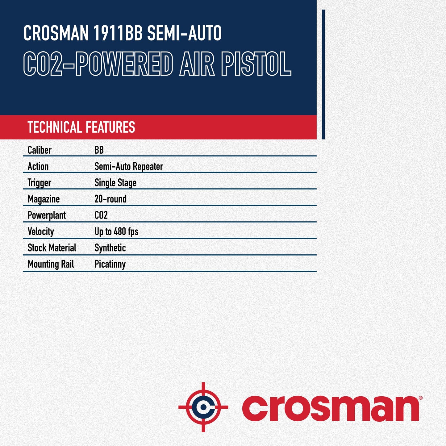 Crosman 1911BB 40001 Semi-Auto CO2-Powered BB Air Pistol
