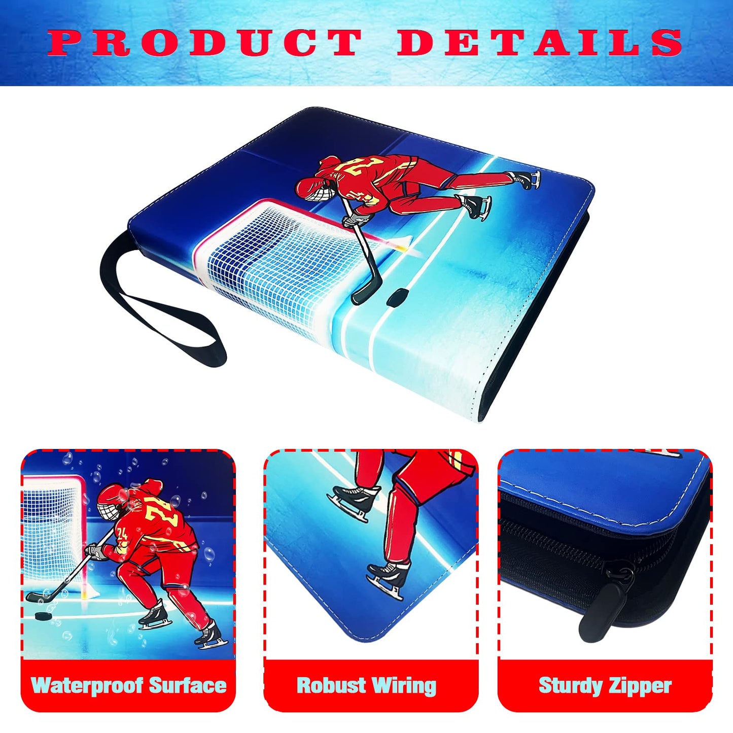 400 Pockets Hockey Cards Binder,Trading Cards Holder Card Collectors Album,Trading Card Binder 4 Pocket with 50 Removable Sleeves for Hockey Card and Sports Card