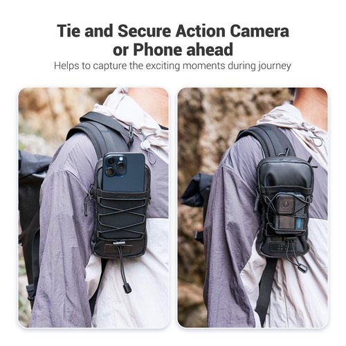 Military Backpack Shoulder Strap Pouch Holder,Tactical Phone Carrying Pouch Crossbody Holsters for iPhone 17 16 15,Backpack Mount Bag for Phone GoPro Hero13 12 DJI Action 4 5 Pro Fits Hiking Climbing
