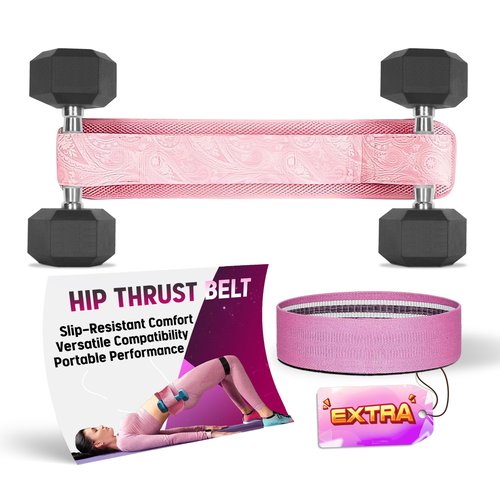 Hip Thrust Belt For Kettlebells, Plates, Dumbbells Heavy, Hip Thrust Band for Women/Men | Glute Workout Equipment for All Shapes| Double Hook & Loop Booty Builder | Use at Home Gym Equipment (Pink)
