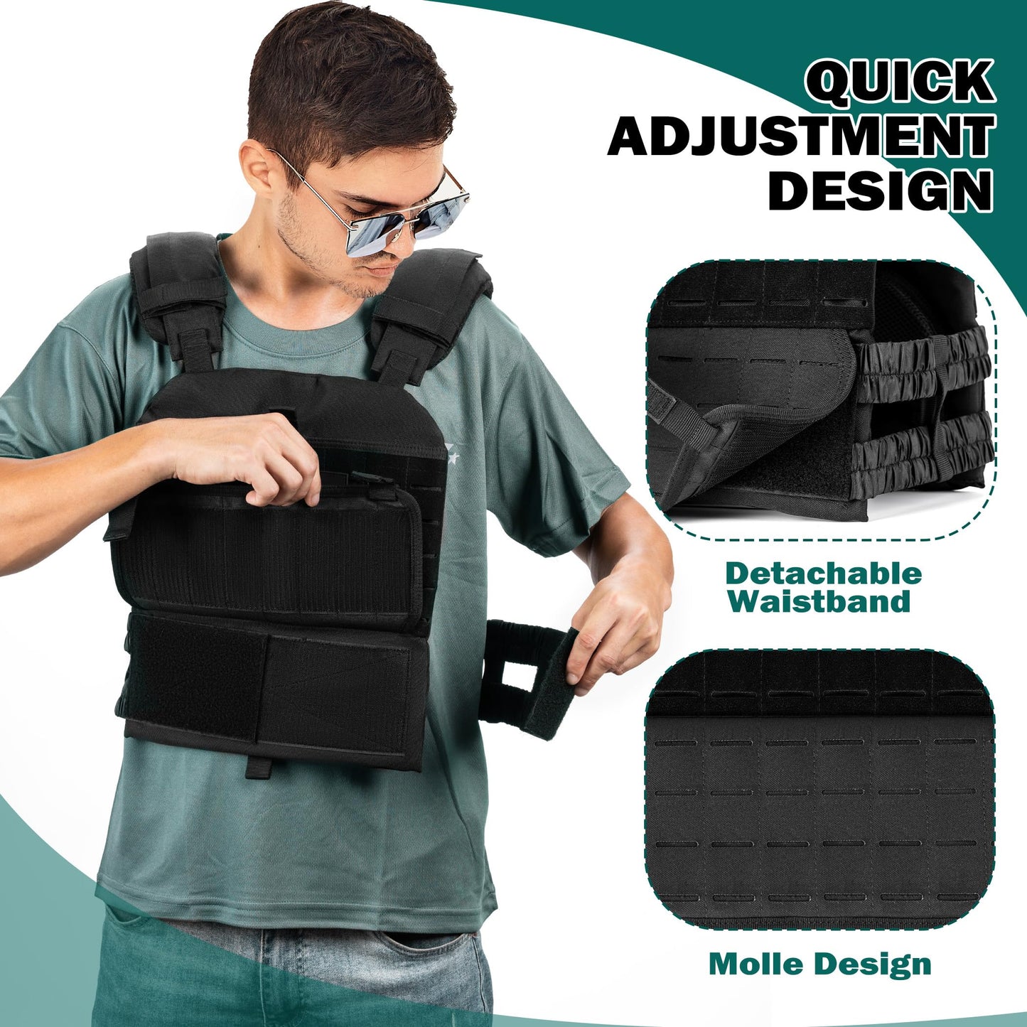 Adjustable Weighted Vest, Tactical Weight Vests for Men and Women, Body Weight Vest for Strength and Endurance Training, Fitness, Running, WODs (Black-1)