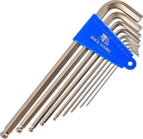 BikeHand Heavy Duty Precise Durable Head Hex Allen Wrenches Set - 9 Pieces - with Long Arm Ball End - 1.5/2/2.5/3/4/5/6/8/10mm - for Home or Bike Bicycle - Colored or Silver
