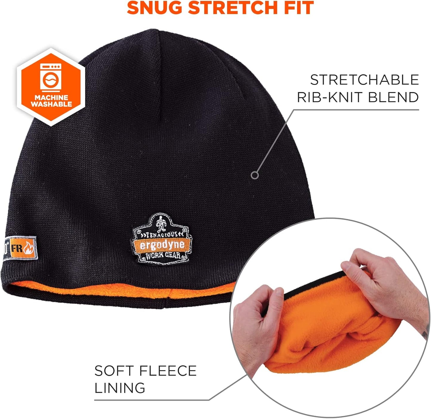 Ergodyne N-Ferno 6820 Fire Resistant Thermal Knit Beanie Cap, Black