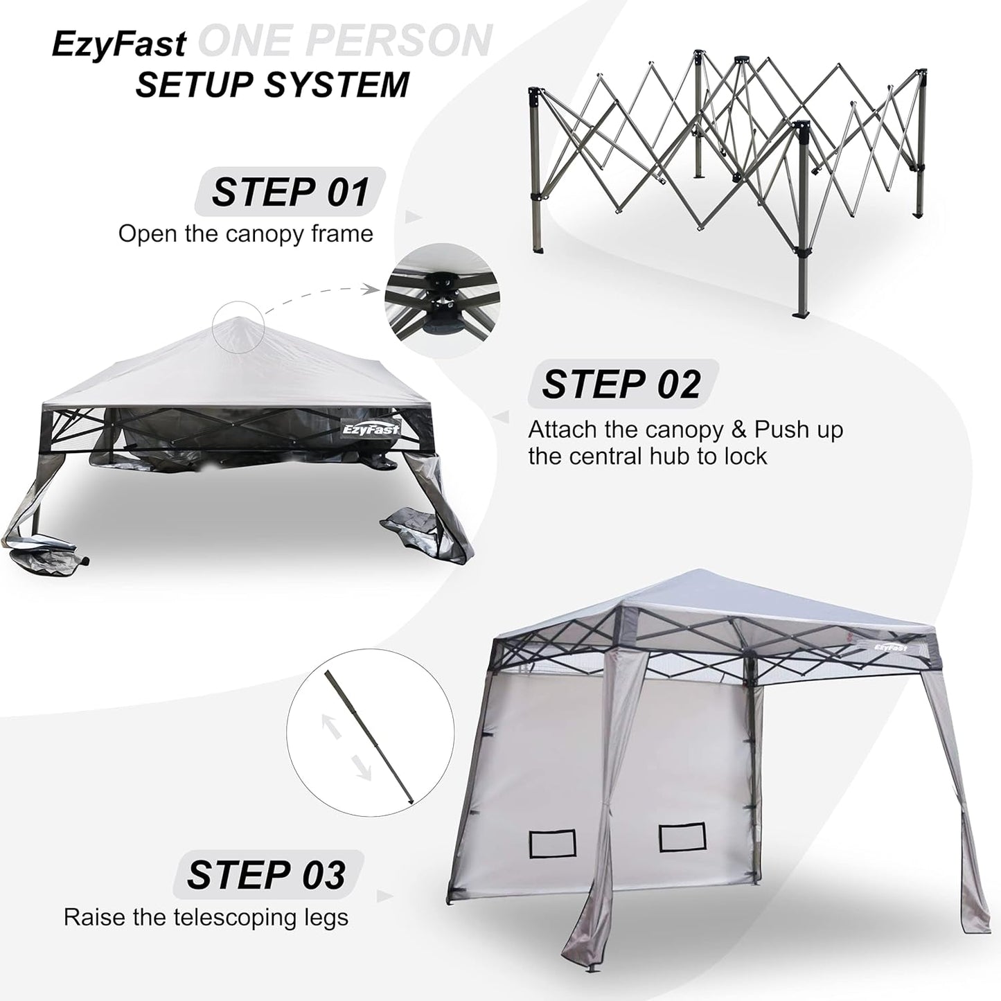 EzyFast Compact Pop Up Canopy Tent, Collapsible Instant Shelter,Portable Sports Cabana, with Built-in Weight Bags, 8 x 8 ft Base / 6 x 6 ft Top for Camping, Hiking, Picnic, Family Outings (Khaki)