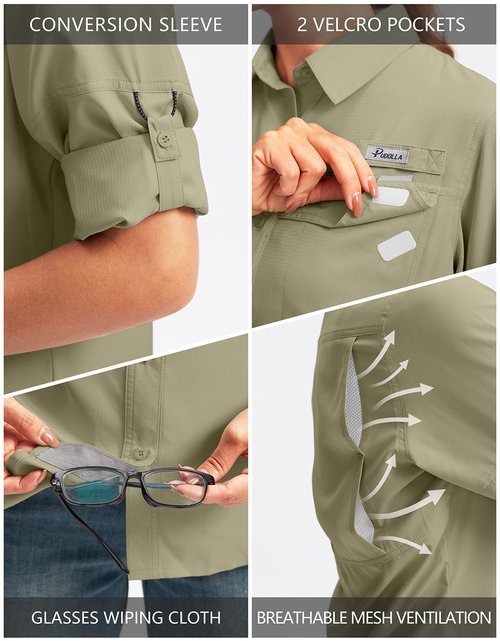 Pudolla Women's UPF 50+ UV Sun Protection Shirts Long Sleeve Fishing Hiking Shirt Cool Lightweight Travel Safari Shirts sage Green L
