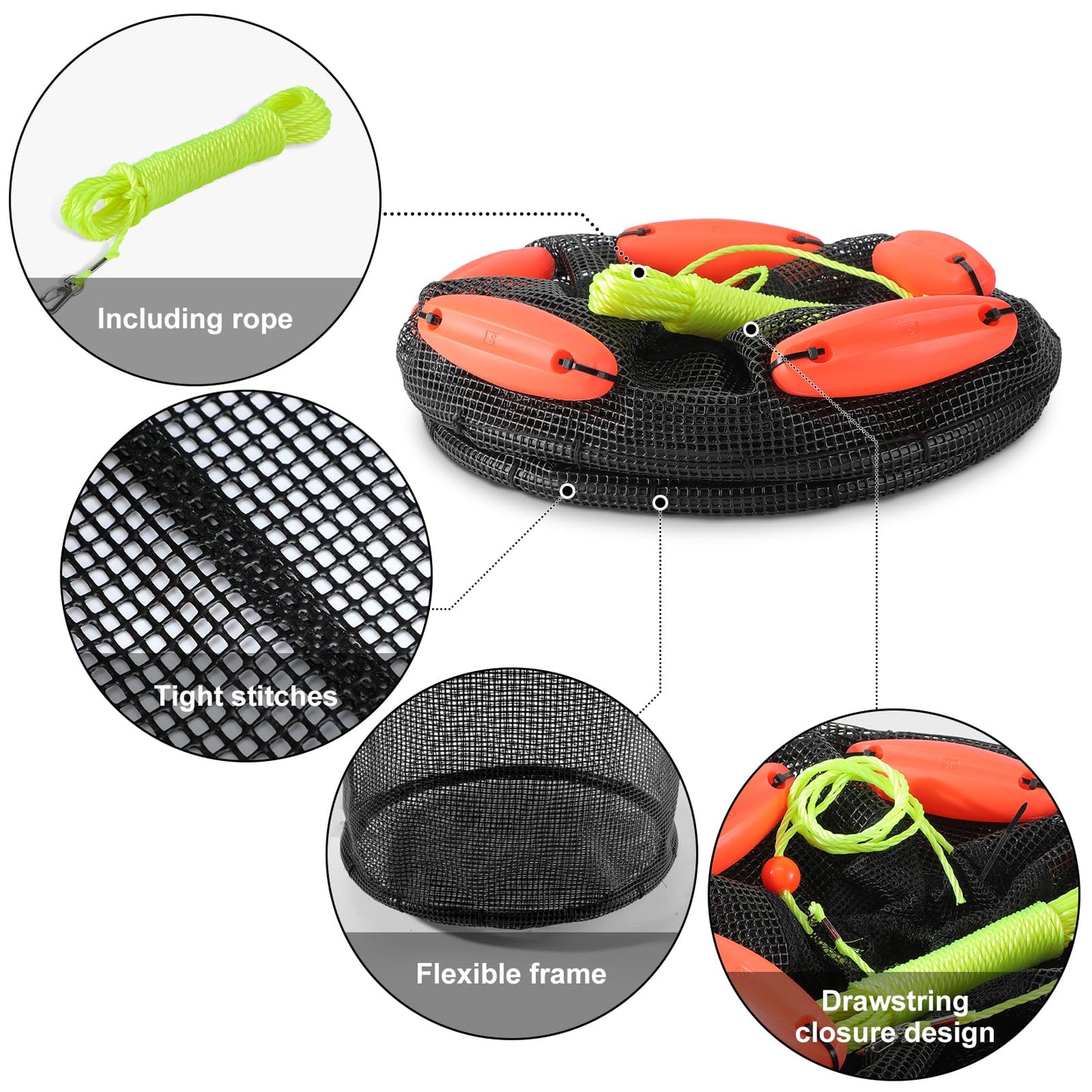 Extra Large Foldable Floating Fishing Basket for Live Caught Fish, Floatable Fishing Net Basket, Heavy Duty Coated Portable Fish Basket