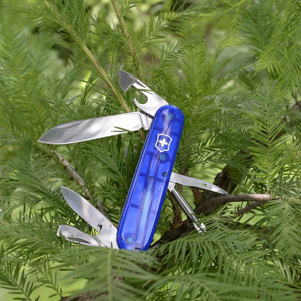Victorinox Tinker Swiss Army Knife, 12 Function Swiss Made Pocket Knife with 2 Blades (Large and Small), Screwdriver and Wire Stripper - Sapphire