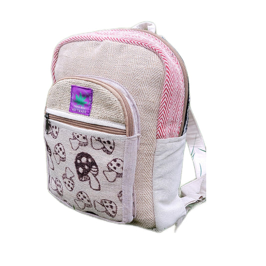 Generic RARA Natural Handmade MINI Hemp backpack, eco-friendly stylish unisex casual backpack Hiking, Travelling and Walking (Mushroom red)
