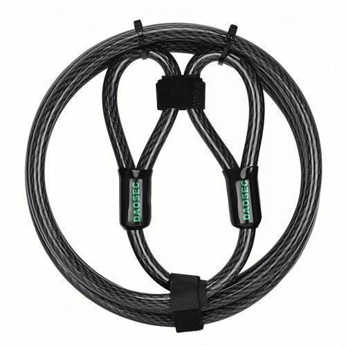 DAOSEC 10 ft x 1/2" Heavy Duty Cut-Proof Security Cable | Flexible Vinyl-Coated Braided Steel with Looped Ends | Weatherproof Anti-Theft Locking Cable for Bikes, Gates, Kayaking & Outdoor Equipment