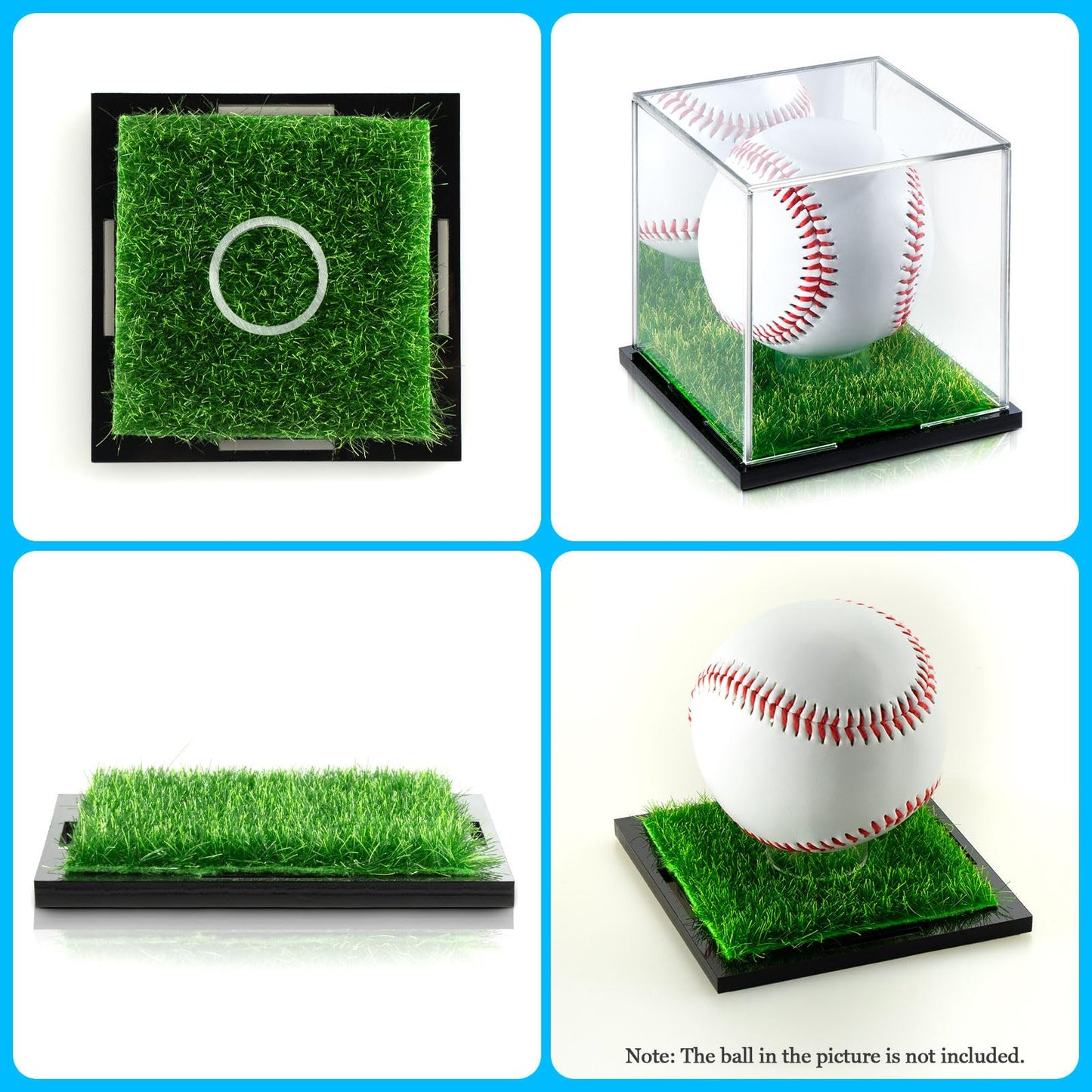 Acrylic Baseball Display Case, UV Protected Clear Display Box with Mirror and Turf Stand-Black(1PC)