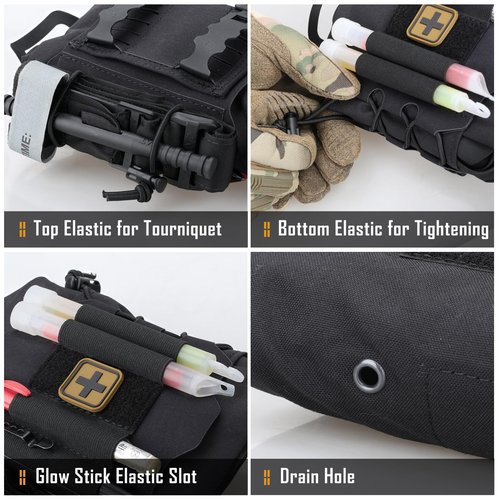 LIVANS Molle Medical IFAK First Aid Pouch Empty for Duty Belt Micro Belt Mini EMT Pouch Trauma Kit Med Roll Carrier Hypalon Handle Two-Piece System