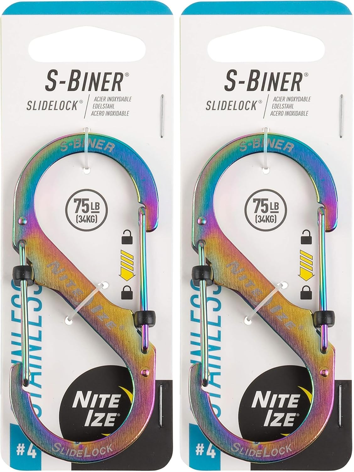 Nite Ize Size-3 S-Biner SlideLock Dual Carabiner, Locking Gates, Stainless Steel