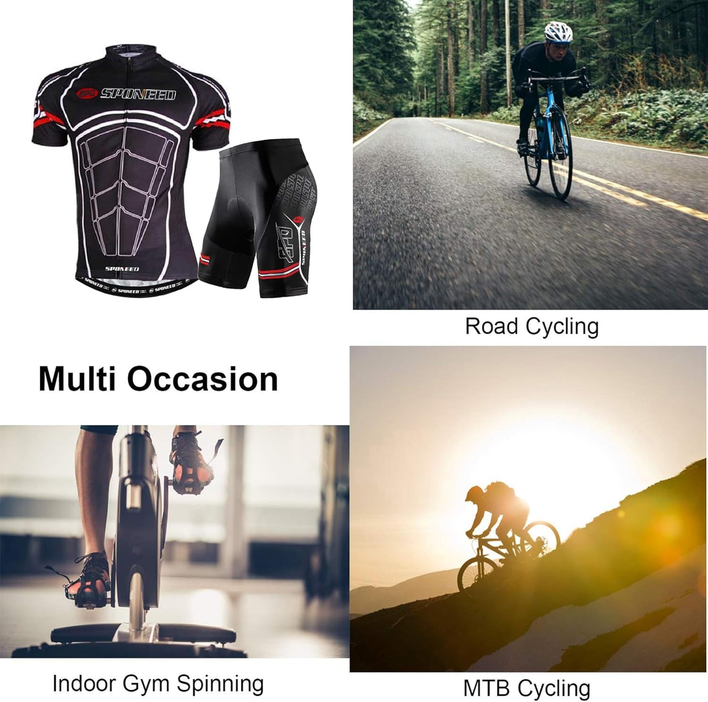 sponeed Men Cycle Outfit Set Bicycle Jersey Road Biker Shorts Trianthlon Cycling Gear Shirts