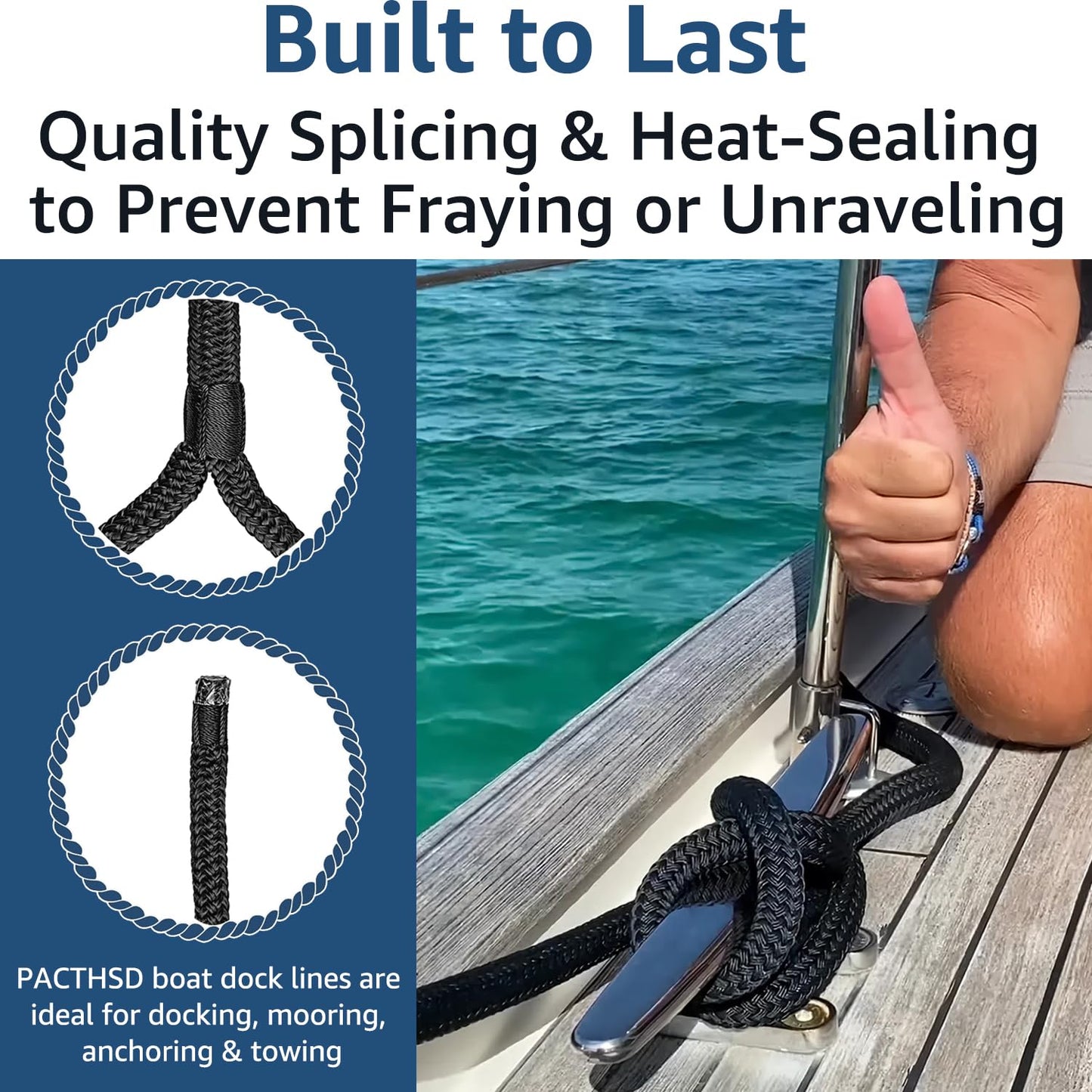 PACTHSD 2 Pack 1" x 35' Dock Lines - Marine Grade Nylon Boat Rope with 24" Loop for Docking and Mooring - Double Braided Boat Lines, High Strength, Heavy Duty, Easy Handling, Fray Resistant - Black