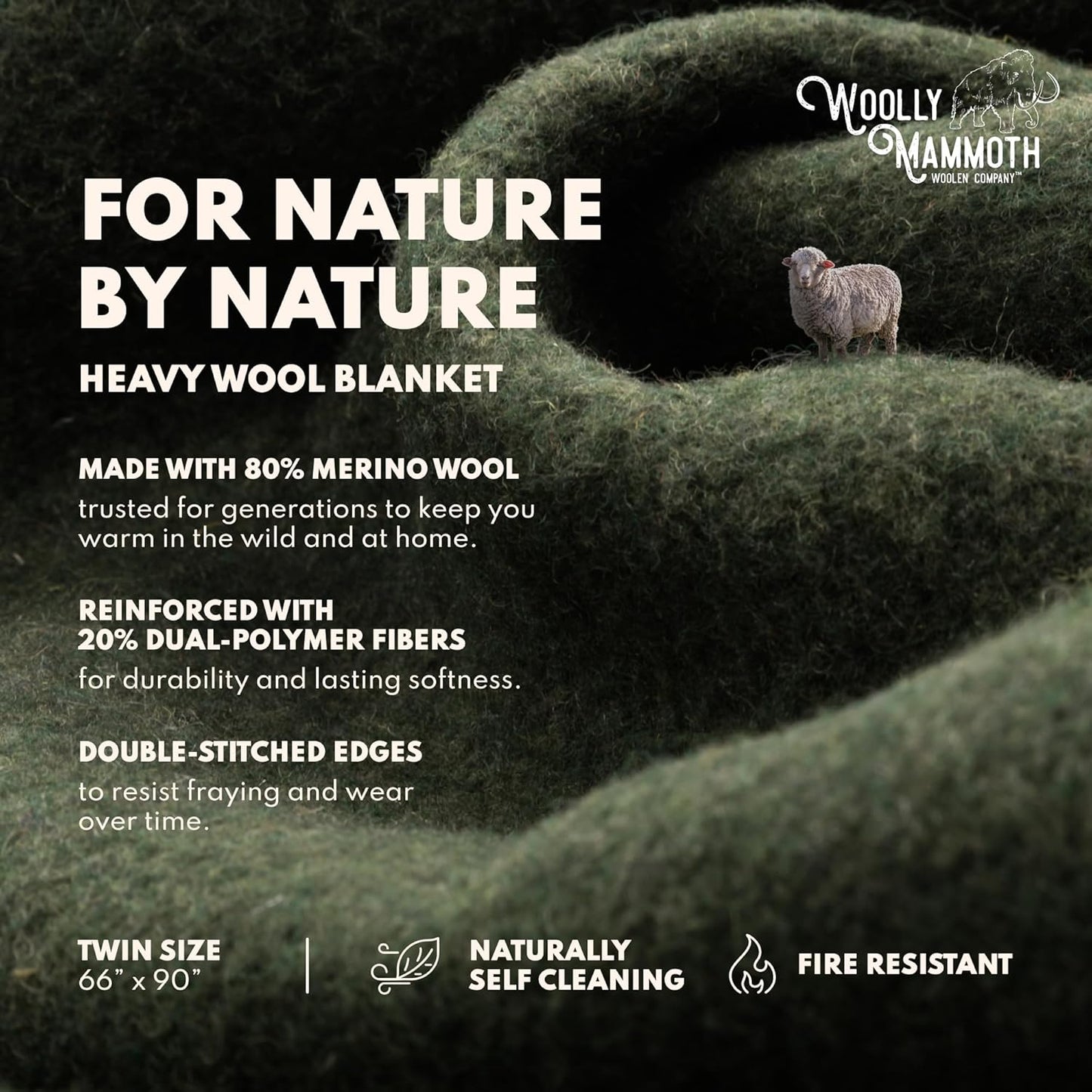 Woolly Mammoth Woolen Co. | Extra Large Merino Wool Camp Blanket | Perfect Outdoor Gear | Bedroll for Bushcraft, Camping, Trekking, Hiking, Survival, or Throw Blanket at the Cabin (Gray), 66" x 90"