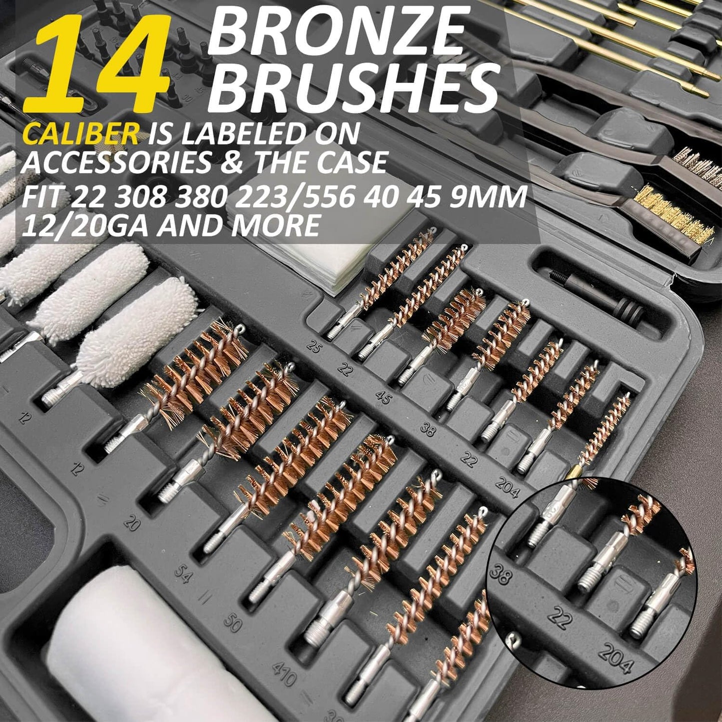 iunio Universal Gun Cleaning Kit, with Mat and Case, Full Brass Jags, Rods and Adapters, for All Guns, Rifle, Shotgun, Handgun, Pistol, Hunting, Shooting, All Caliber