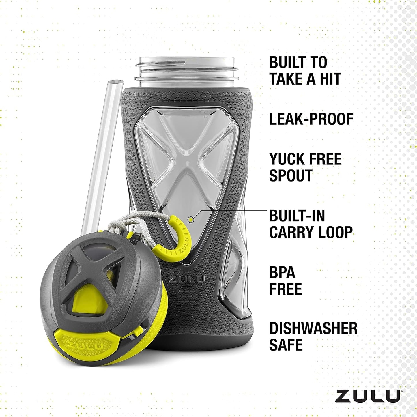 ZULU Torque 16oz Plastic Kids Water Bottle with Silicone Sleeve and Leak-Proof Locking Flip Lid