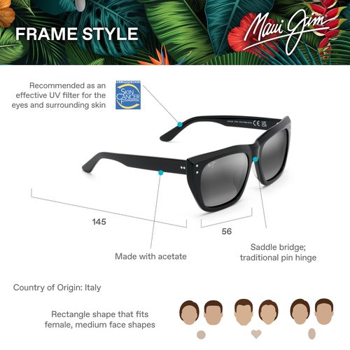 Maui Jim Women's Aloha Lane Polarized Fashion Sunglasses, Black/Neutral Grey, Medium